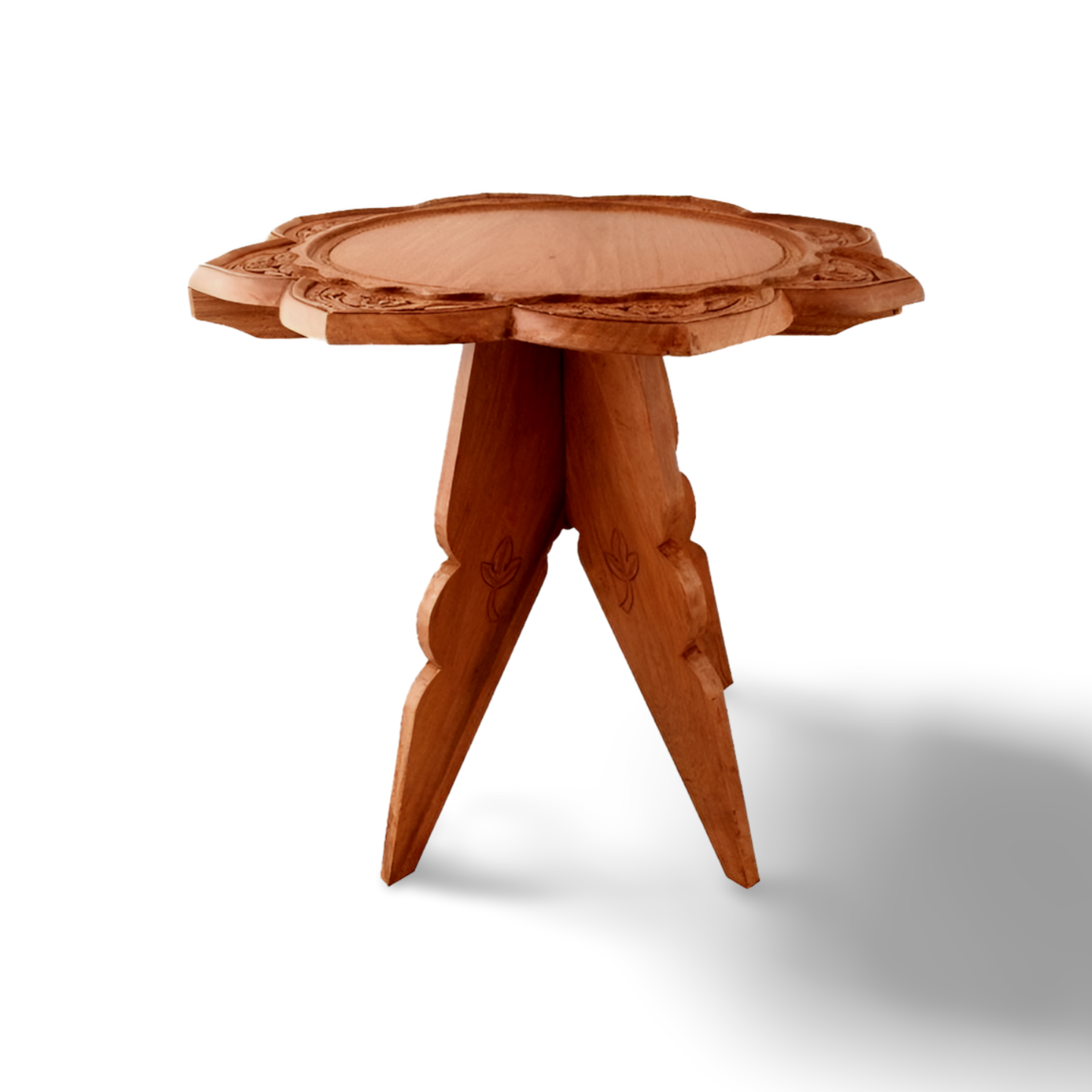 Hand-Carved Walnut Wood Stool – 15" Handmade Decorative Accent Table | Handmade Bar Stool | Solid Wooden Furniture