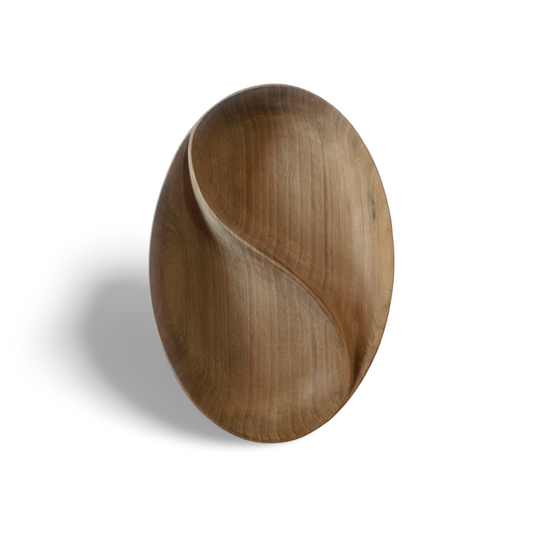 Hand-Carved Walnut Wood Bowl – 9” Yin-Yang Design | Minimalist Handmade Wooden Art Décor | Christmas Gift Ideas