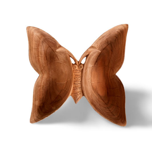 Hand-Carved Butterfly Walnut Wood Bowl | Dual-Partition Design | 100% Handmade Luxury Decor & Organizer | Christmas Gift