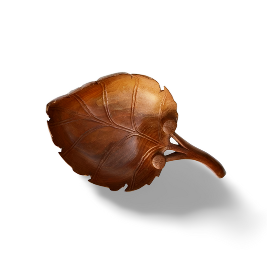 Hand-Carved Walnut Wood Leaf Bowl – Artisan Decorative Bowl for Home Decor & Gifting (6" / 9" / 12")