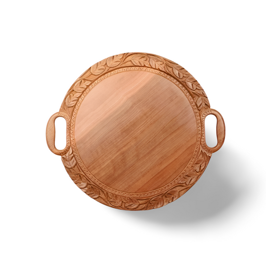 Handmade Round Decorative Tray | Serving Tray for Decor | Walnut Wood Tray | Hand Carved Wood Tray | Christmas Gift