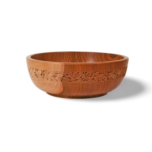 Hand-Carved Walnut Wood Bowl | Nature-Inspired Floral Design | 100% Handmade Decorative & Functional Art | Christmas Gift