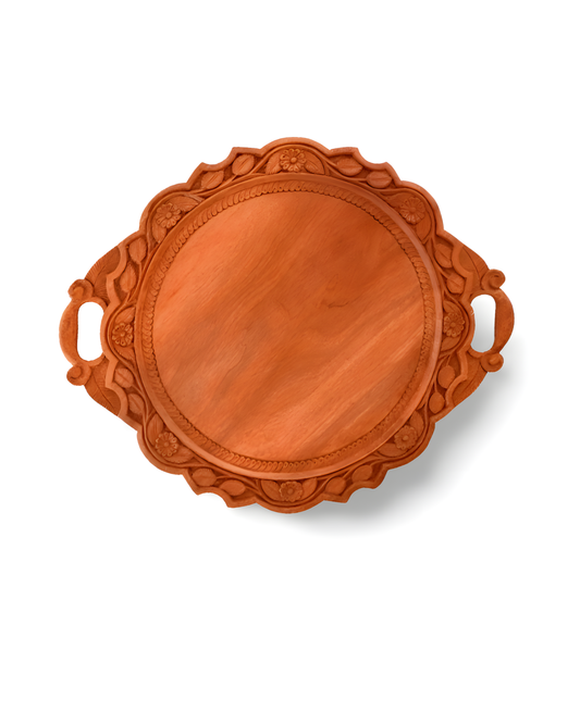 18" Hand-Carved Walnut Wood Decorative Tray | Christmas Gift | Traditional Artisan Wooden Serving Tray with Handles