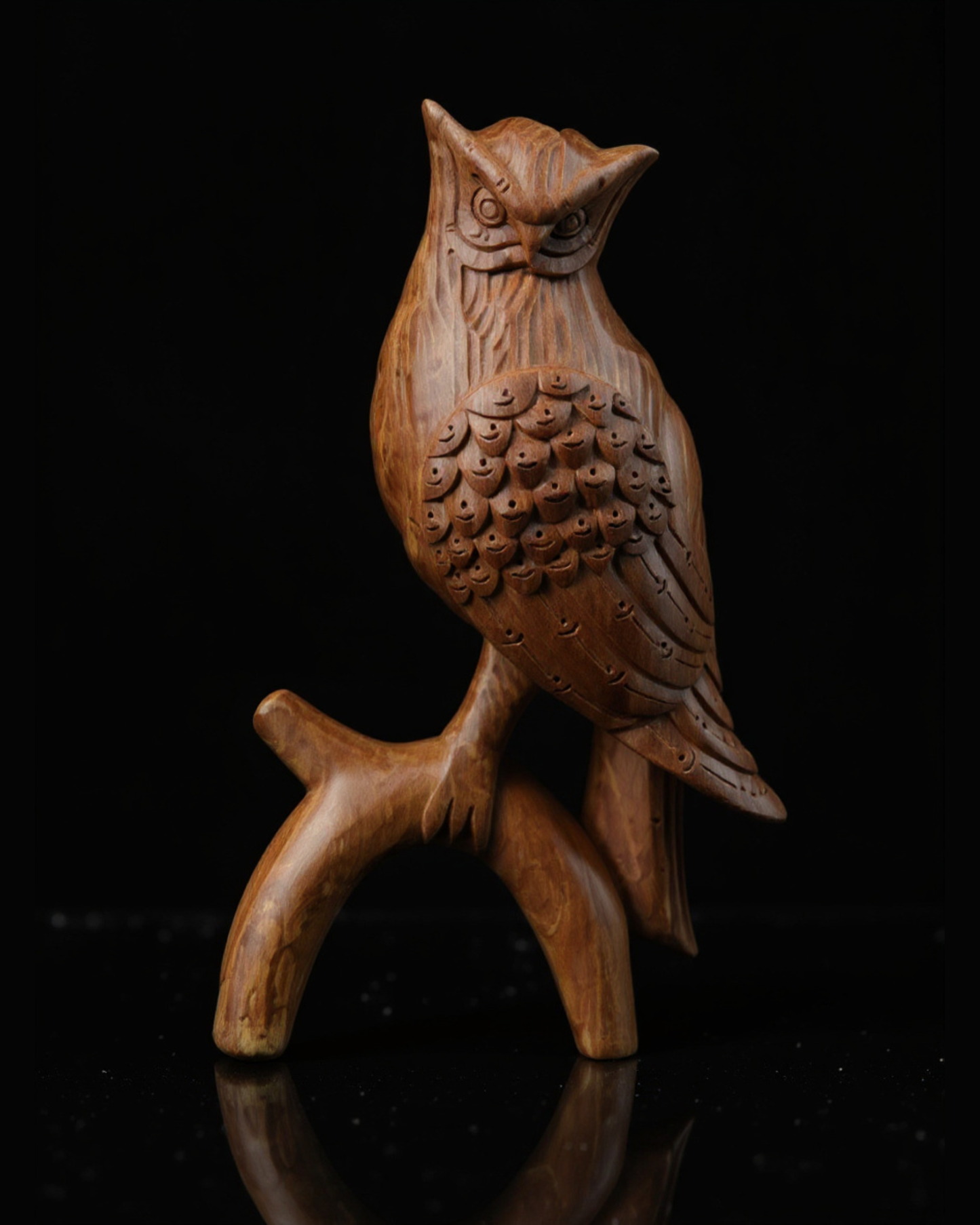 Hand-Carved Walnut Wood Owl Sculpture – 12” Handmade Wooden Art Décor | Rustic Home & Office Gift