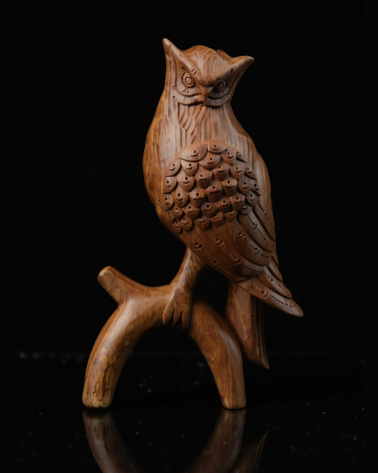 Hand-Carved Walnut Wood Owl Sculpture – 12” Handmade Wooden Art Décor | Rustic Home & Office Gift