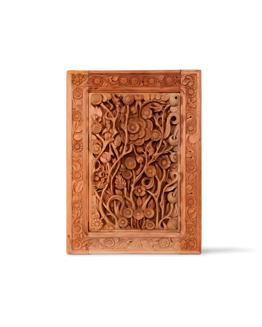 100% Natural Hand Carved Walnut Wood Wall Art | Home & Office Decor | Floral Weave Design | Handmade Home Décor